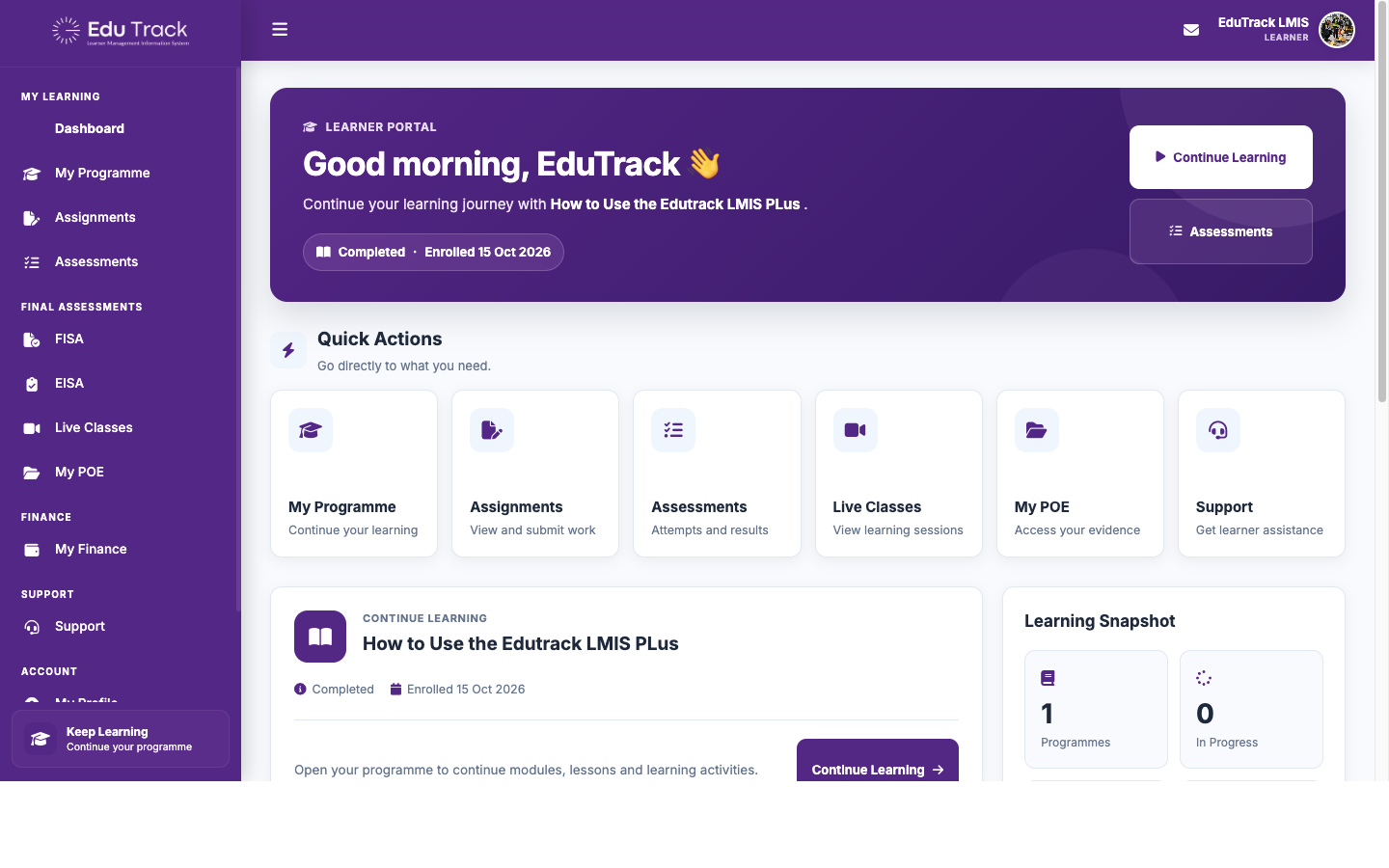 Learner dashboard portal